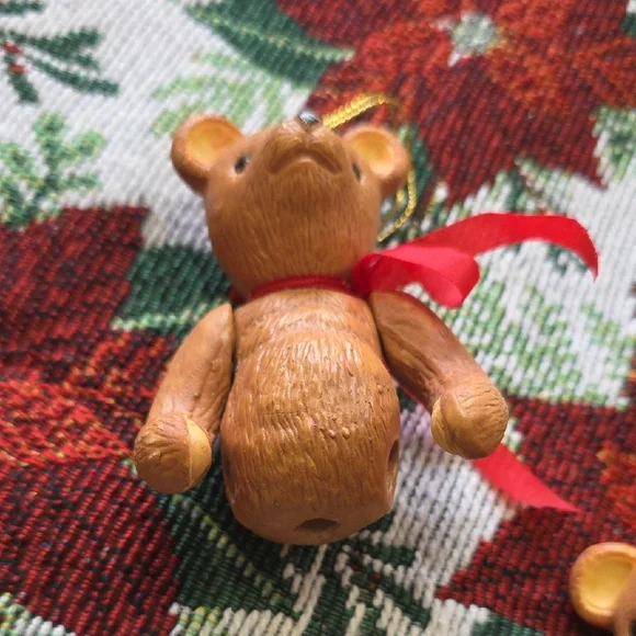 Vintage Jointed Porcelain Posable Chrismas Holiday Teddy Bear Ornaments Brown 3 - Picture 2 of 10